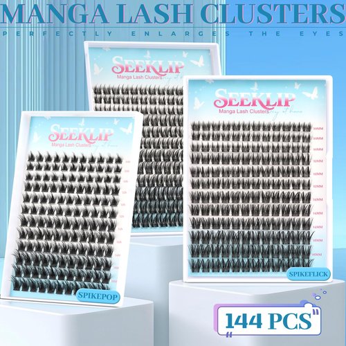 Manga Lash Clusters with Invisiable Bond 10-16mm Fluffy Lash Clusters Spiky Eyelashes Cluster Wispy 144pcs Lashes Cluster Look Like Lash Extensions (Spikeflick)