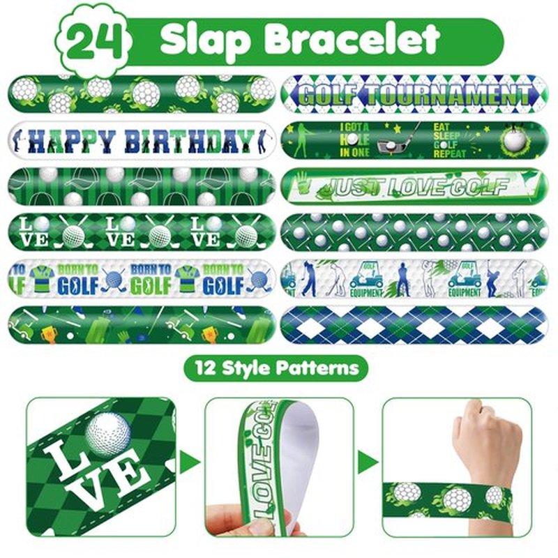 48PCS Golf Party Set 24PCS Temporary Tattoos & 24PCS Slap Bracelets Fun Golf-Themed Birthday Supplies, Baby Shower Gifts, Classroom Rewards & Party Decorations for Kids (Boys & Girls)