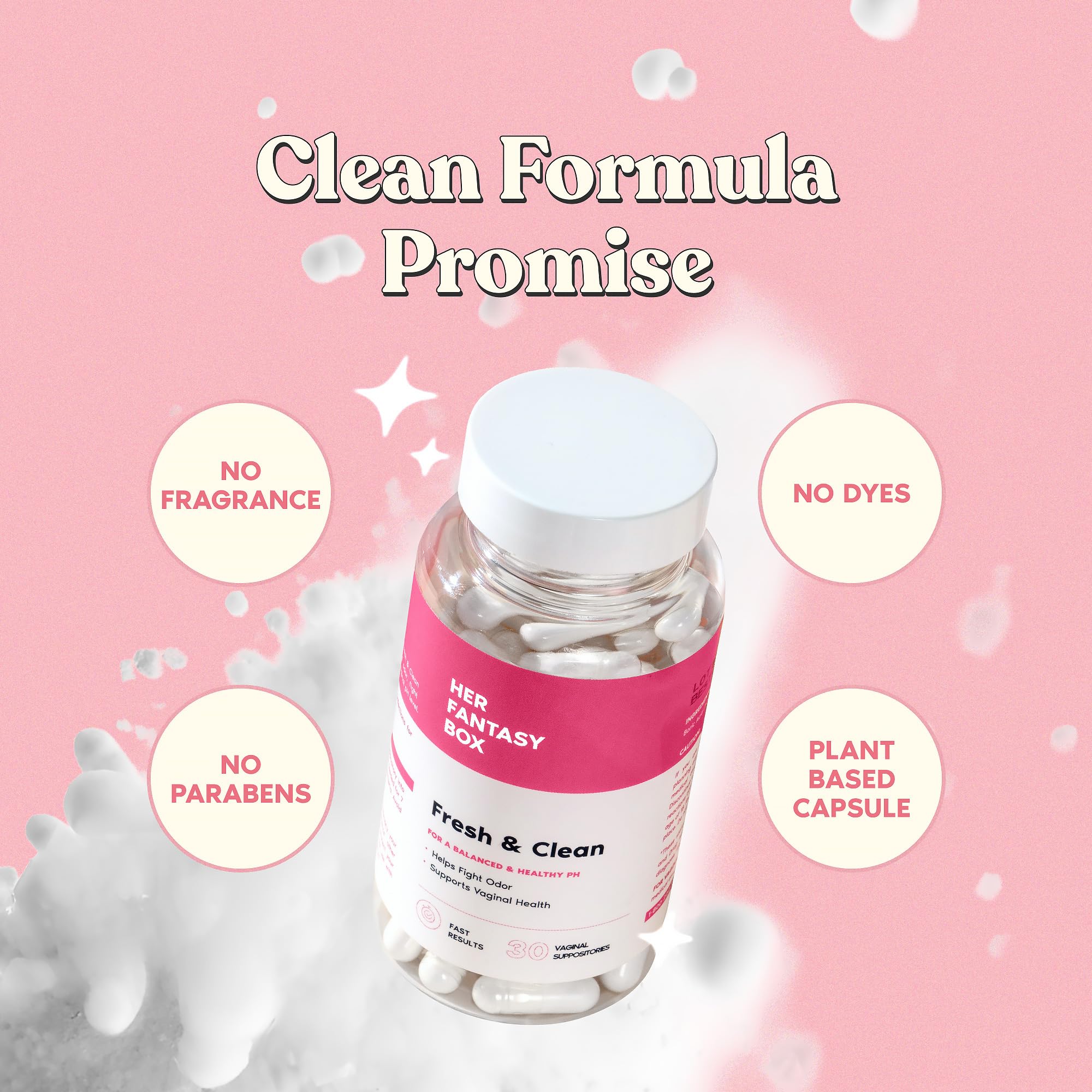 Her Fantasy Box | Fresh & Clean – Boric Acid for pH Balance, Odor Control & Comfort – 30 Count