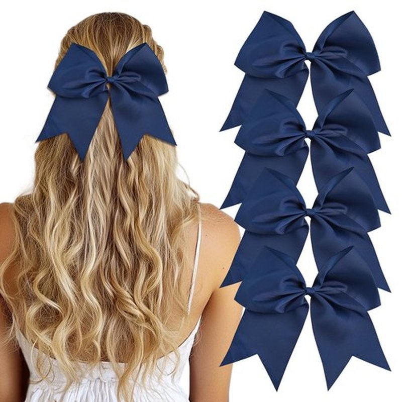 AXEN Large Cheerling Bow, 8 inch Cheer Hair Bows with Ponytail Holder for Teen Girls Sports Cheerleader Hair Accessories, Drak Blue