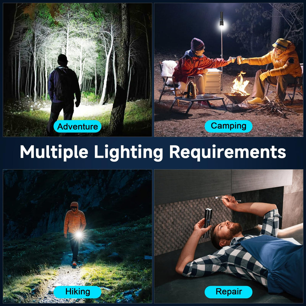Kungf Flashlight Rechargeable 4 Pack, LED Flashlights High Lumens, 99,000 Lumen Super Bright FlashLights, 5 Modes Adjustable Powerful Handheld Flash Light for Home, Outdoor, Waterproof