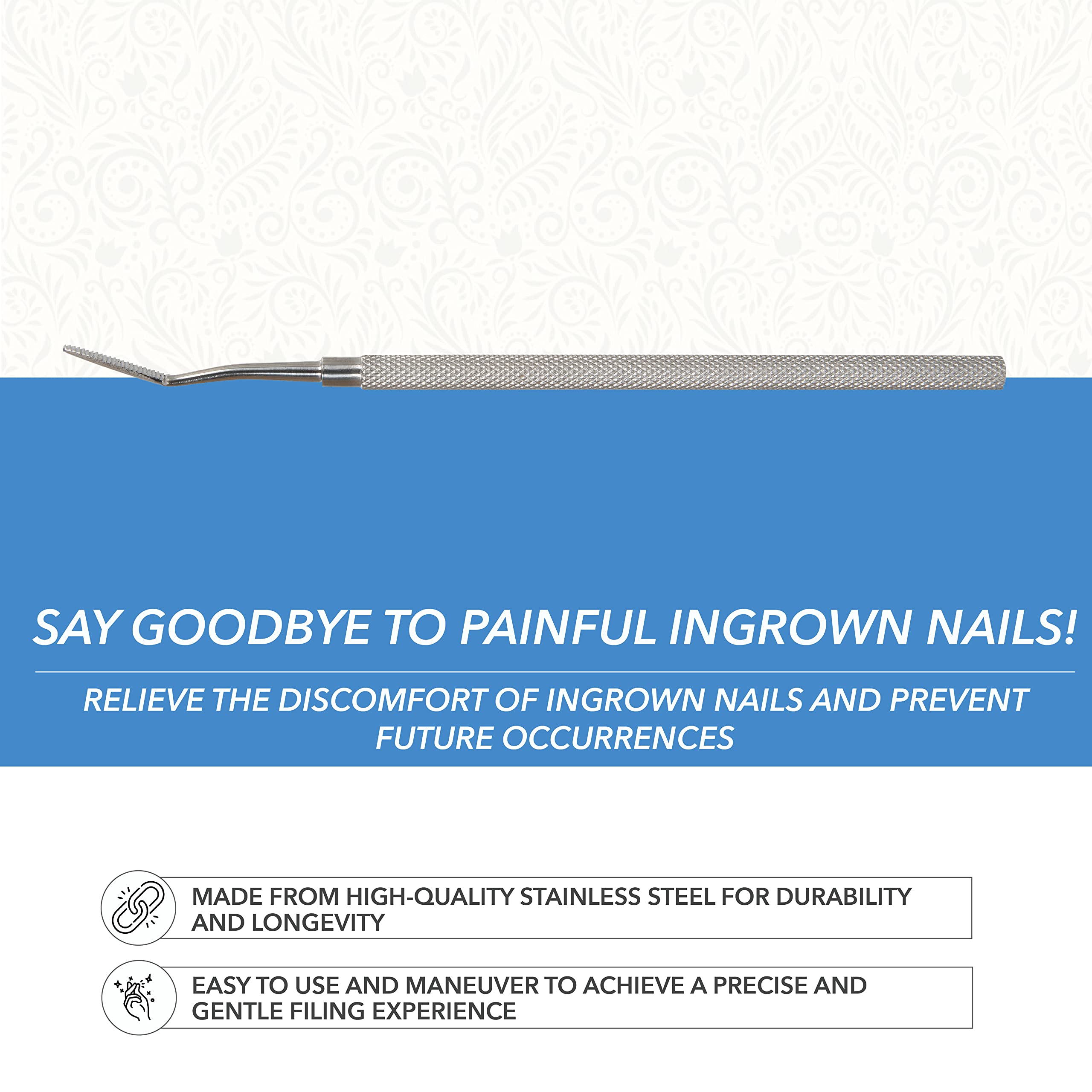 ForPro Professional Collection Ingrown Nail File, Surgical Grade Stainless Steel Ingrown Toenail Tool with Angled End