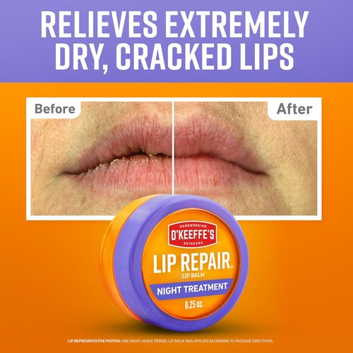 O'Keeffe's Lip Repair Night Treatment Balm - Moisturizing Formula for Dry, Cracked Lips | 0.25 Ounce Jar (2 Pack)