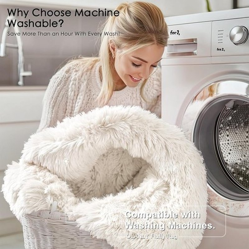 OLANLY Area Rug - Soft Fluffy Shaggy Design for Living Room & Bedroom | Machine Washable Ivory Carpet
