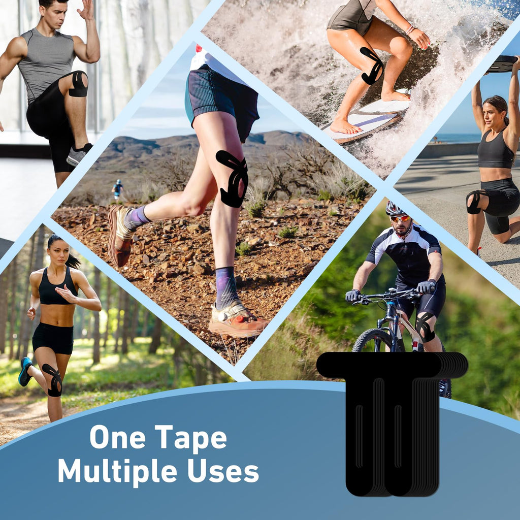 KTQUICK Precut Kinesiology Tape for Knees,12 Ct,20% Stronger Adhesive Black