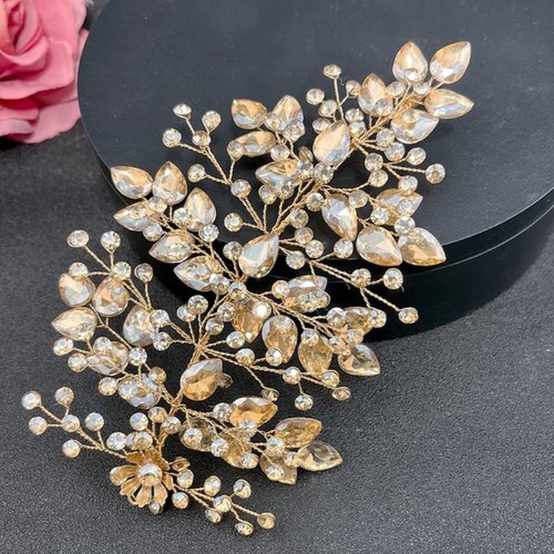 Mpoikba Wedding Hair Pieces for Brides, Rhinestone Bride Headpiece, Handmade Bridal Hair Accessories(Champagne)