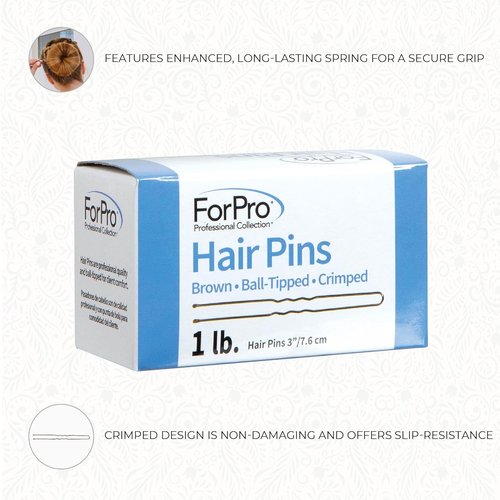 ForPro Professional Collection Hair Pins - 320 Count, Brown, 3" Length, Non-Damaging & Crimped
