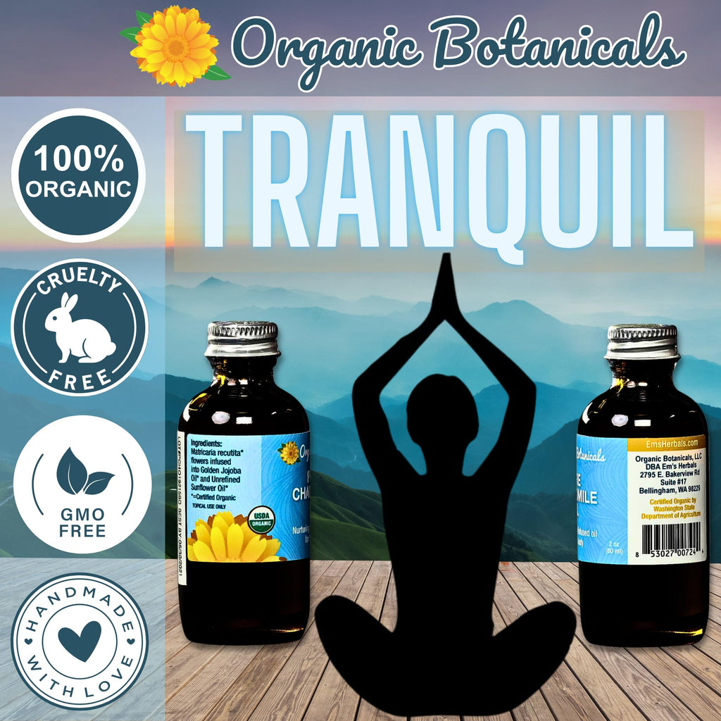 Organic Botanicals Pure Organic Chamomile Oil - USDA Certified, Premium Grade Natural Therapeutic Oil for Body, Skin, Face, Hair & Massage Therapy - Relaxing, Bath & DIY Infused Flower Extract (2 oz)