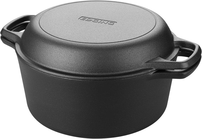 EDGING CASTING 5QT Pre-Seasoned Cast Iron Dutch Oven - 2-in-1 Sourdough Bread Baking Pan & Skillet Lid