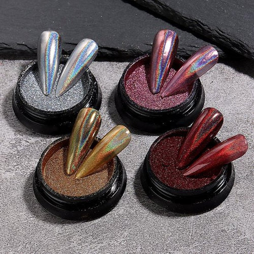 16 Colors Chrome Nail Powder Set, Metallic Mirror Effect Holographic Aurora Chameleon Pigment Glitter for Gel Polish Manicure Nail Art Decorations