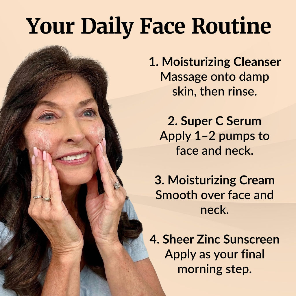Vibriance Premium Skincare Bundle | Super C All-in-One Serum, Face Cleanser, Moisturizing Cream, Sheer Zinc Sunscreen SPF 50, Age Defying Body Creme - Heal, Hydrate, Protect, Rejuvenate