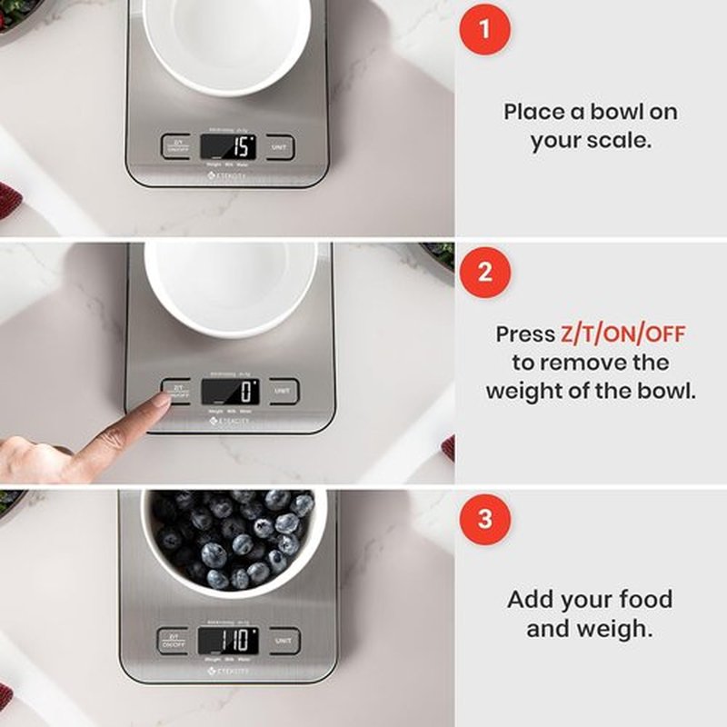Etekcity Digital Food Kitchen Scale - Accurate Grams & Ounces Measurement for Cooking & Meal Prep | Medium 304 Stainless Steel