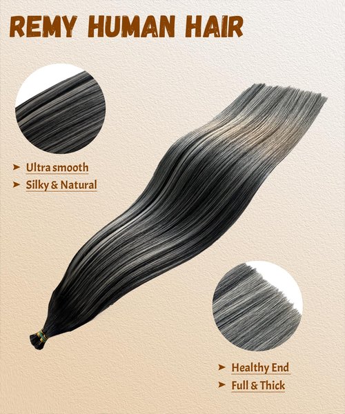 Belaved 1BSilver I Tip Hair Extensions Real Remy Human Hair Extensions Straight Add Length Volume Seamless Invisable #550 for Party Wedding 24inch 50g