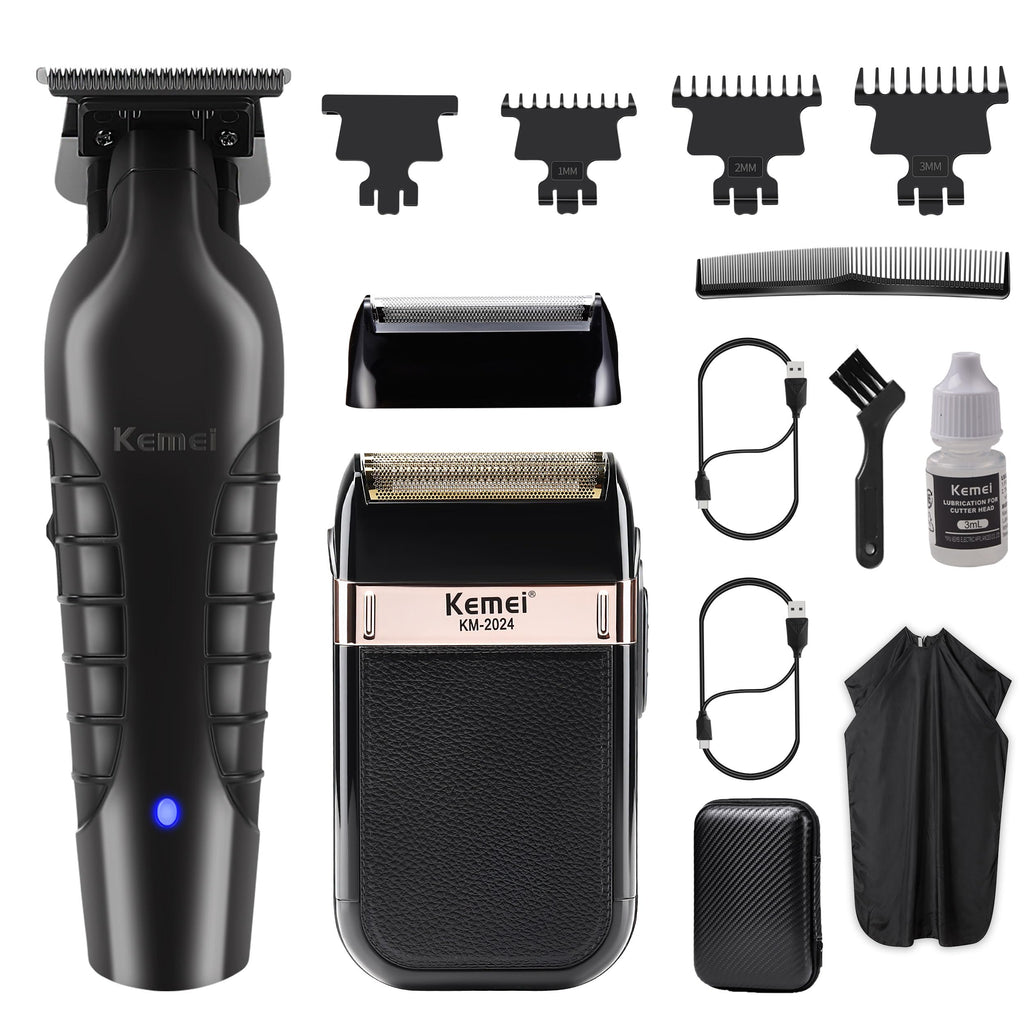 KEMEI Hair Trimmer for Men Professional & Waterproof Foil Shaver with Replaceable Foil Mesh, Zero Gapped Hair Clippers, Cordless Electric Razor for Men, Mens Grooming Shaving Kit, KM 2299, KM 2024
