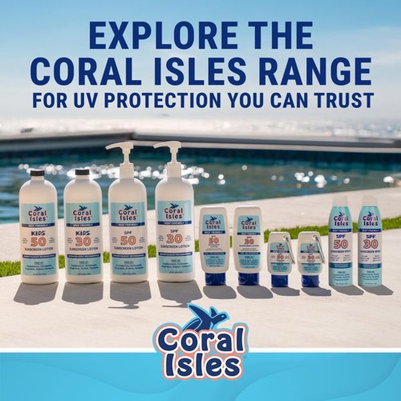 Coral Isles Sunscreen SPF 50 | Hawaii Reef-Safe Act Compliant | Octinoxate & Oxybenzone Free | Broad Spectrum UVA/UVB Protection | Water Resistant 80 Min. | Fragrance Free | 6 Fl Oz Lotion