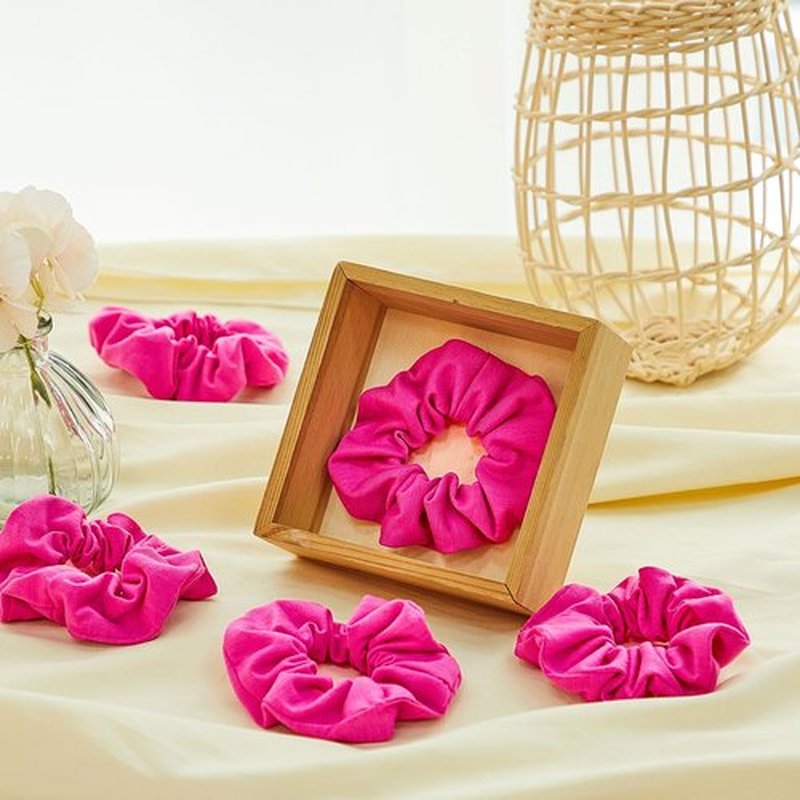 Tigeen 48 Pcs Hot Pink Scrunchies for Valentine, 80s 90s Neon Pink Cotton Hair Scrunchies Bulk, Thick Elastic Ponytail Holders for Women Girls, Valentine's Day Galentine's Party Favors Gifts