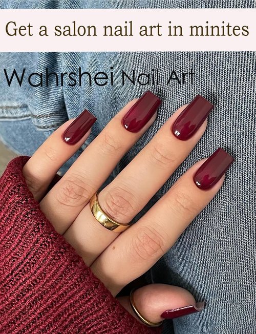Semi Cured Gel Nail Strips, Wine Red 20pcs Adhesive UV Sticker, Wraps for Home Manicure DIY
