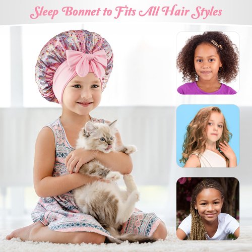 choshion Kids Bonnet for Girls, Satin Bonnet for Sleeping, One Size, Set of 2, Unisex-Kids, Hat