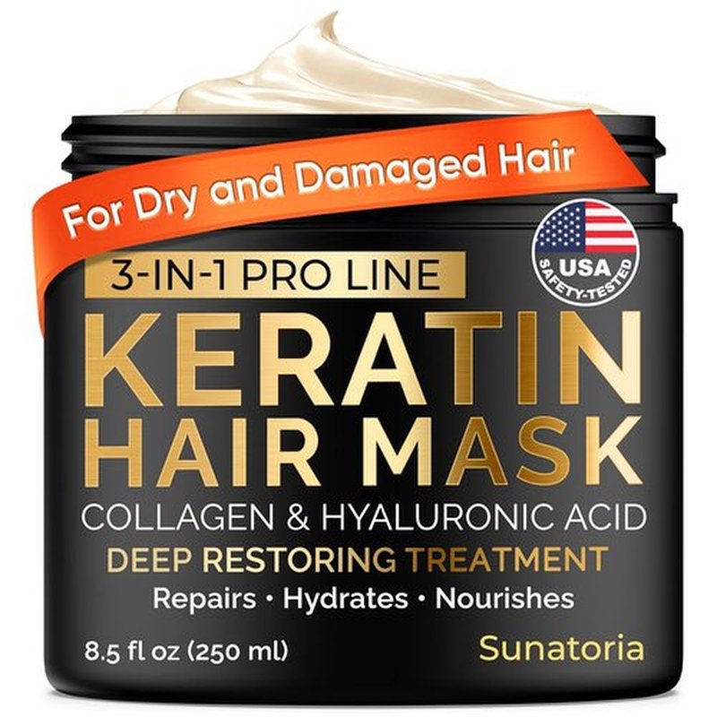 SUNATORIA Keratin Hair Mask - Deep Repair for Dry, Damaged Hair - Hydrolyzed Keratin & Argan Oil | 8.5 fl oz