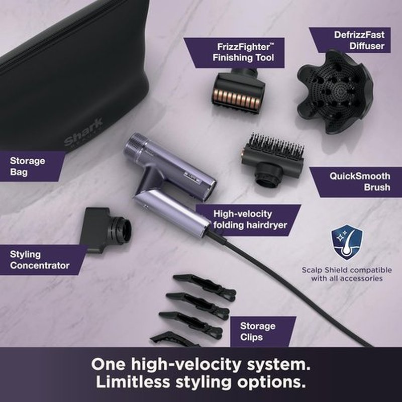 Shark SpeedStyle Pro Flex Hair Dryer System - High-Velocity, Lightweight, Ionic with Scalp Shield & IQ Speed | HD543PL