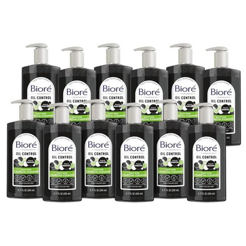 Biore Deep Pore Charcoal Face Wash - Daily Cleanser for Oily Skin | 6.77 Oz, Pack of 12