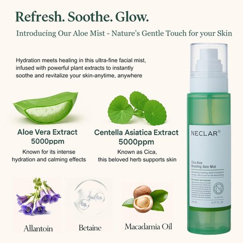 CICA Aloe Hydrating Toner Spray for Face - pH Balanced Facial Mist - Aloe Vera and Centella Asiatica - for Acne Prone and Sensitive Skin - Korean Skincare for Redness, Dryness