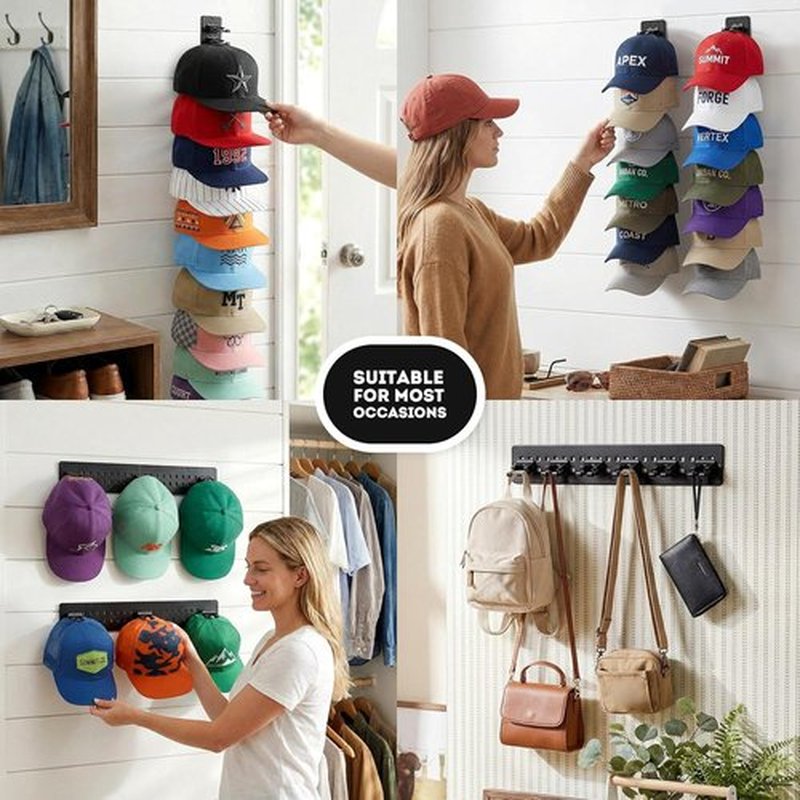 Hat Organizer by 1A - 2 Pack Detachable DIY Rack for Up to 22 Baseball Caps | Wall-Mounted Storage Solution