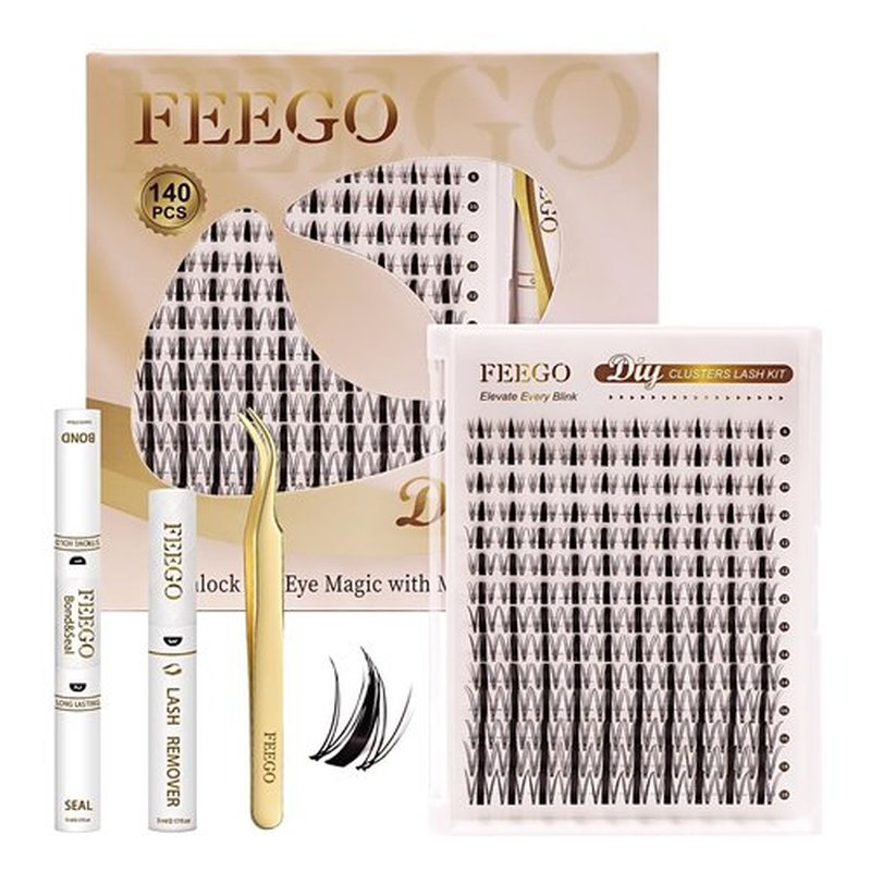 FEEGO Natural Lash Extension Kit 168Pcs Lash Clusters Kit Wispy Eyelash Extensions Individual Lashes Extensions with Bond and Seal Lash Glue and Eyelash Extension Tweezers DIY (MAGIC GIRL KIT A)