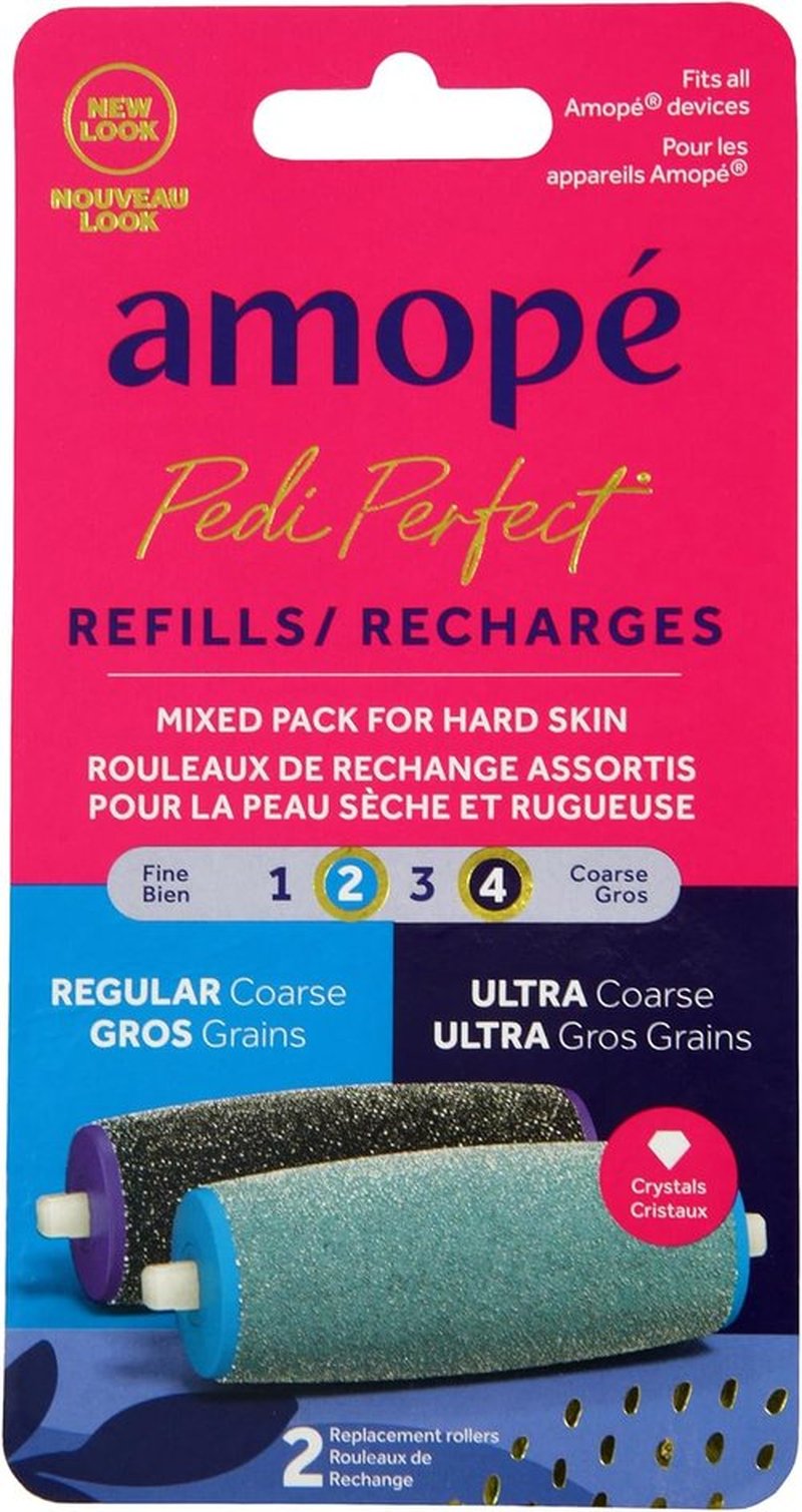 Amope Pedi Perfect Electric Callus Remover Refills - Diamond Crystal Roller Heads, 2 Count | Coarse & Ultra Coarse