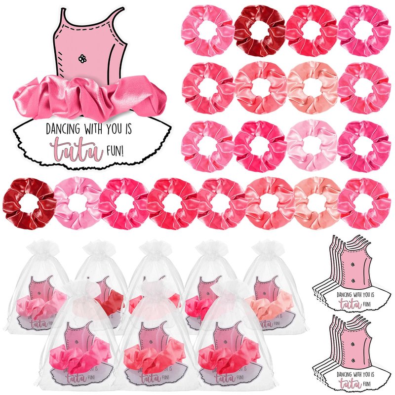 Yinkin 20 Set Ballerina Party Favor for Guest Soft Elastic Hair Tie Hair Scrunchies Ballet Tutu Funny Card Organza Bag Dance Recital Gift for Girls Graduation Birthday Party Decoration