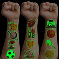 96 PCS Sports Ball Pre-Cut Temporary Tattoos Themed Birthday Party Decorations Favors Supplies Decor Basketball Football Baseball Soccer Tattoo Stickers Gifts For Boys Girls Class Prizes (Luminous)