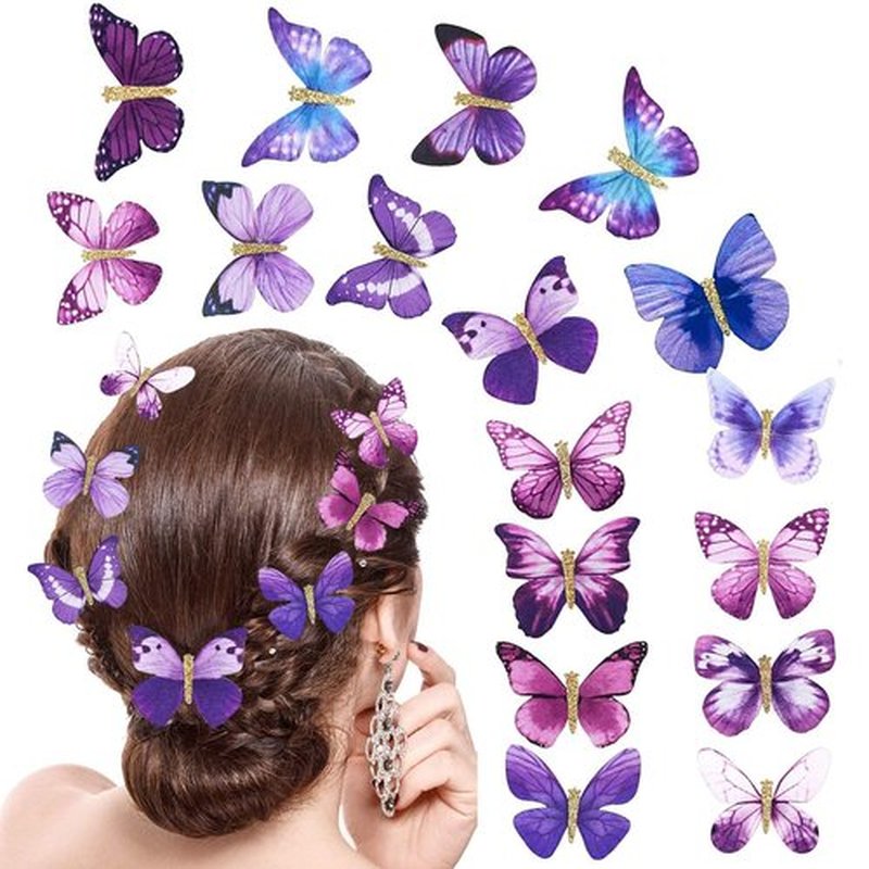 18Pcs Butterfly Clips with Rhinestones for Teens Women Y2K Glitter Hold Jaw Clips - Cute Headwear Gifts for Wedding, Back to School Hair Accessory, Purple