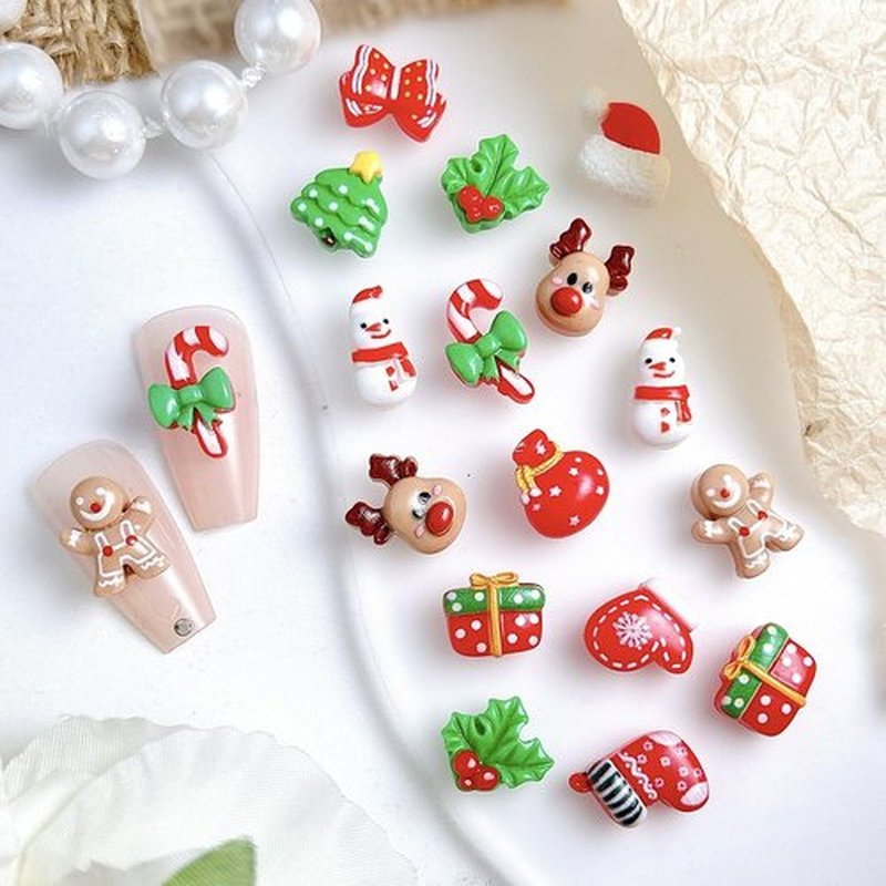 40Pcs Christmas Nail Charms Mixed 3D Nail Art Craft Resin Charms Cute Nail Design Xmas Nail Charms and Gems Snowflake Christmas Tree Snowman Elk Gingerbread Man Nail Accessories for Women DIY Manicure