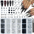 UWETIME 3 Boxes Goth Nail Charms Metal Charms for Nails Studs Black Silver Punk Accessories