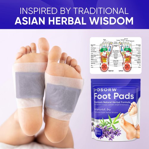 AOSORW Natural Foot Pads - Lavender Bamboo Vinegar - Premium Foot Care - Soothing Nighttime Ritual - Comforting Aromatherapy Experience - 30 Pads (Pack of 1)