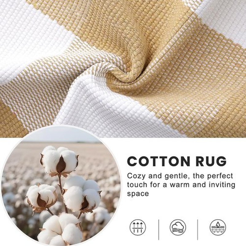 OLANLY Buffalo Plaid Rug - Washable Beige and White Cotton Doormat | 2' x 4'3" for Indoor/Outdoor Use