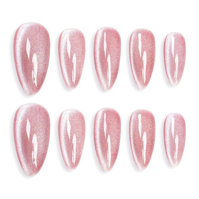 Sun&Beam Nails Handmade Press-on Medium Long Almond Fuchsia Pink Cat Eye Design Charming False Nail Tips 10 Pcs (#124 M)