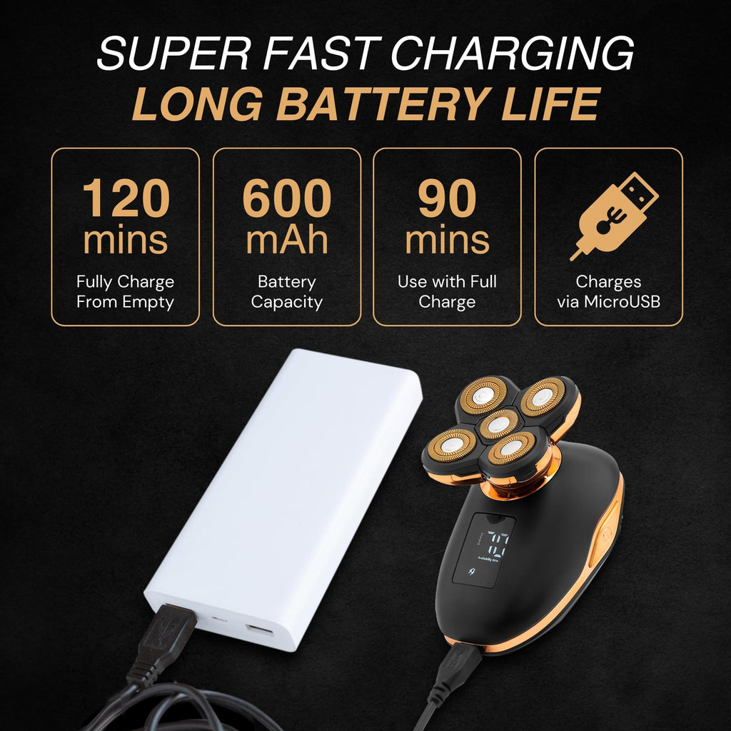 Asani 5 in 1 Electric Razor for Men and Women, USB Rechargeable and Waterproof Cordless Trimmer, Includes Rotating Bald Head Shaver, Nose Hair Trimmer, Beard Shaper, Silicone Brush, & Cleansing Brush