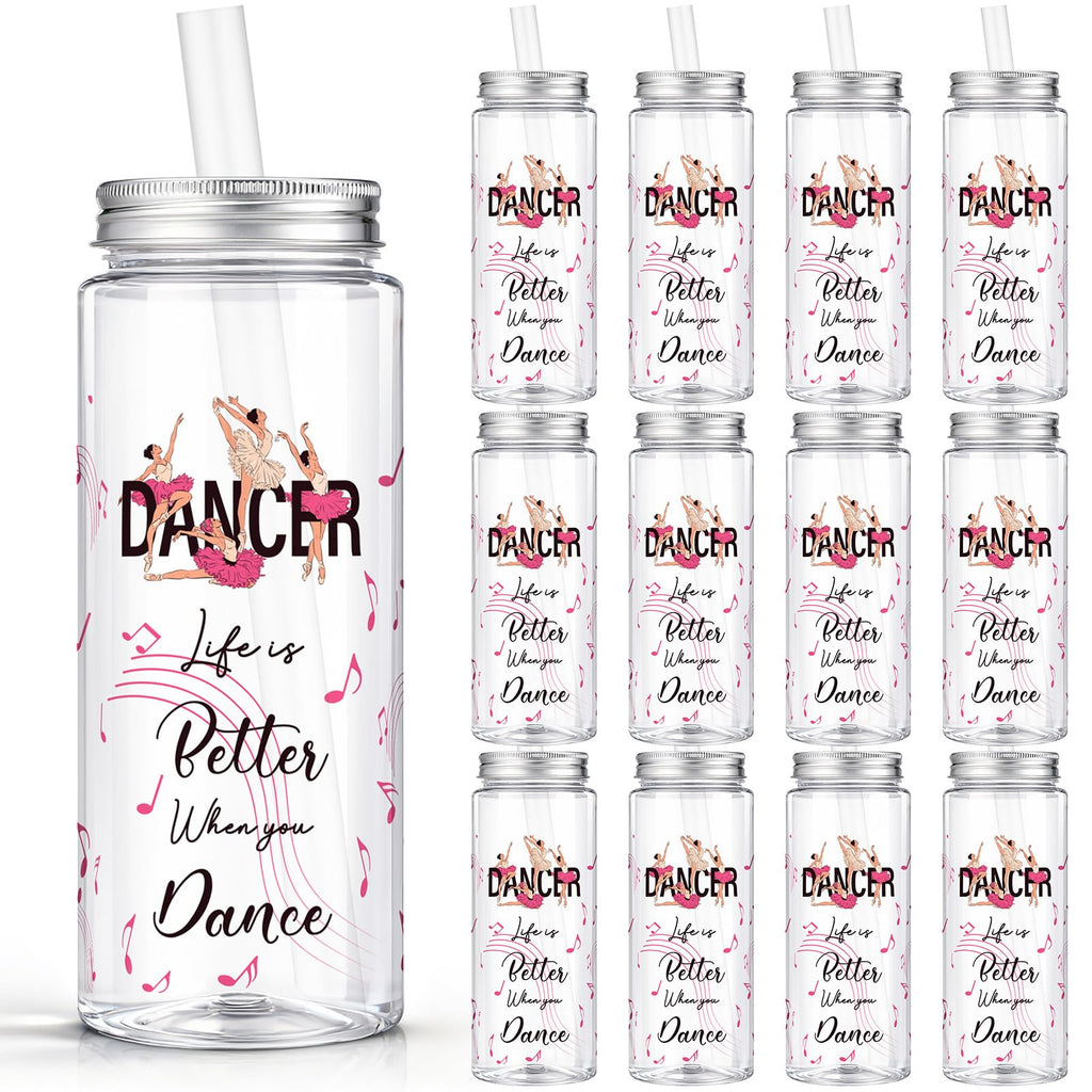Vesici 24 Pcs Dance Competition Gifts Tumbler Cups with Lids and Straws Dance Lover Dancer Team Gifts Party Favors Plastic Reusable Tumbler for Girls Women Ballerina