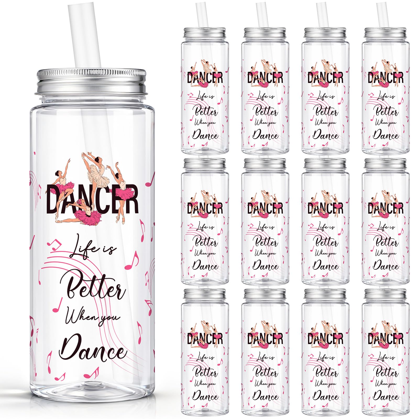 Vesici 24 Pcs Dance Competition Gifts Tumbler Cups with Lids and Straws Dance Lover Dancer Team Gifts Party Favors Plastic Reusable Tumbler for Girls Women Ballerina