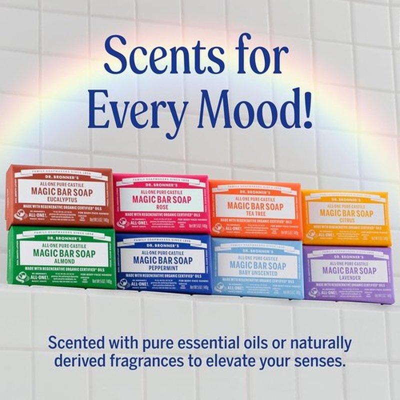 Dr. Bronner's Pure-Castile Magic Bar Soap | Vegan Soap Bars for Face, Body & Hair - Variety 3-Pack, Peppermint, Lavender, Unscented