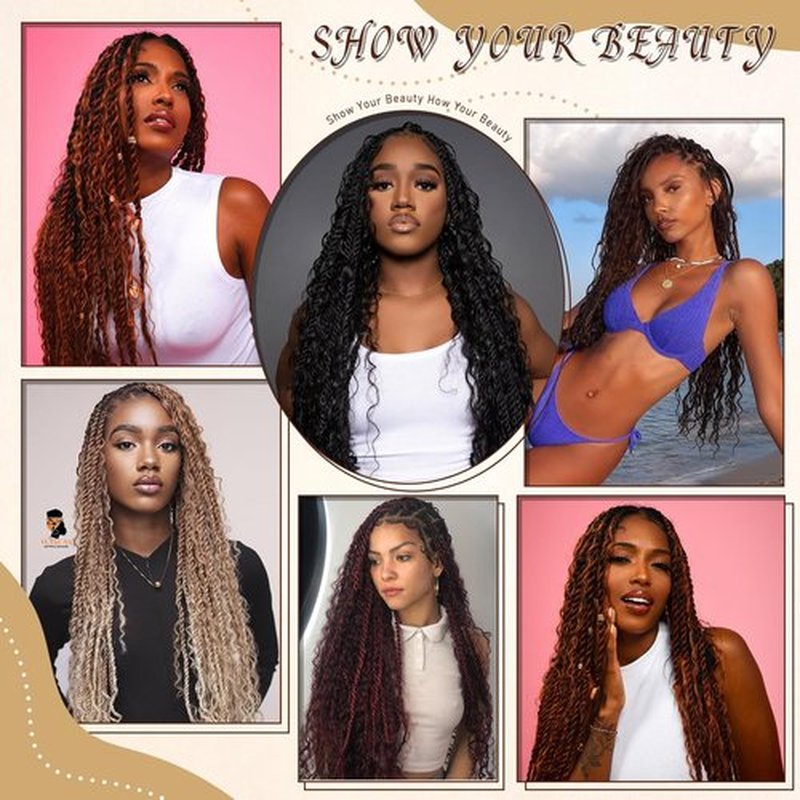 Boho Island Twist Crochet Hair Pure Protein Fiber Close to Human Hair 18 Inch Pre Looped Soft Goddess Twist with Curly Ends 8 Packs Senegalese Twist Crochet Hair for Black Women (18Inch 1B)