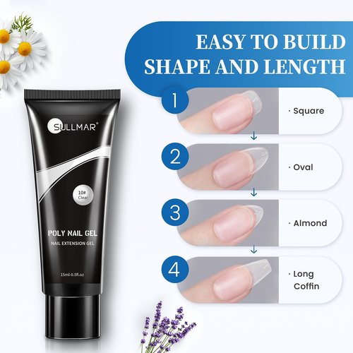 SULLMAR Poly Nail Gel Kit 15ml/0.5fl.oz Clear and Nude Poly Gel Nail Extension Flase NAIL Gel with Slip Solution Nail Dryer for Beginner(Clear&Nude)