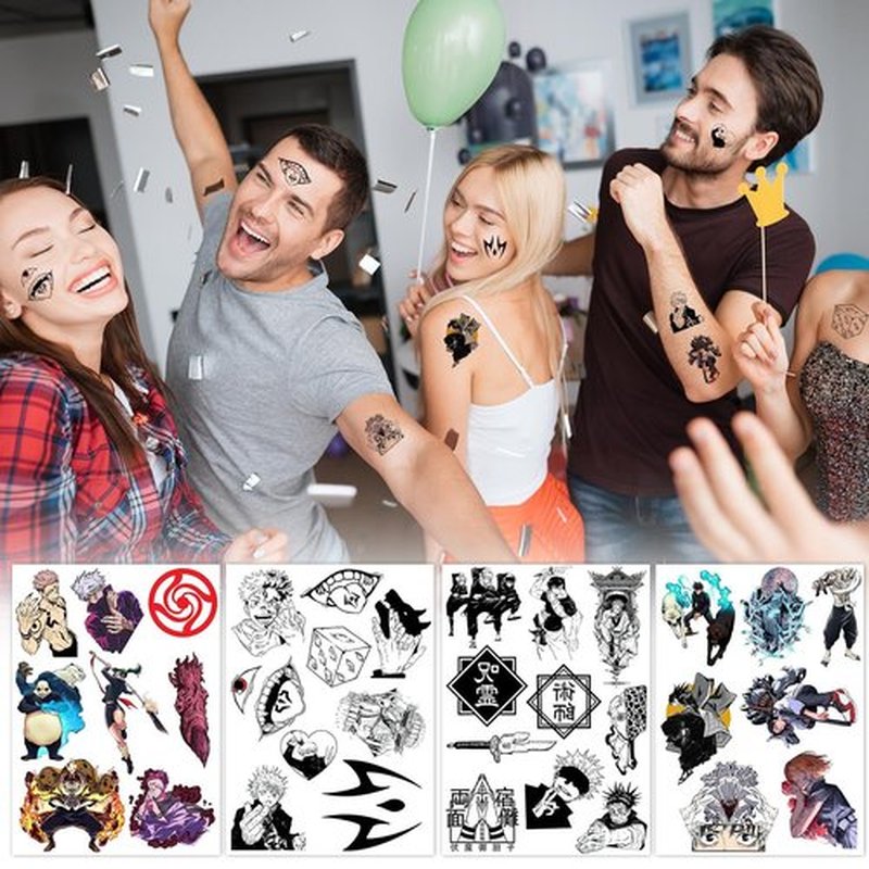 Babymiu Anime JJK Halloween Face Temporary Tattoos（8 Sheets) Gifts Anime Cosplay Decor Tattoos Merch Cartoon Stickers Decal Party Favors Supplies for Teens Adult Man Women