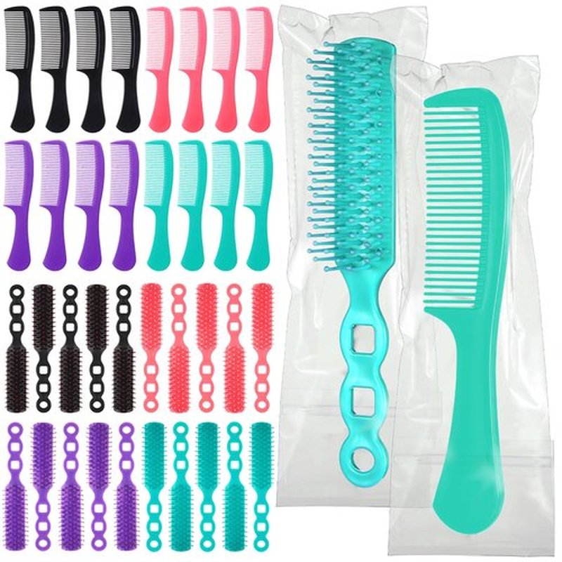 SiliFine 24 Pcs Hair Brush Combs Set Bulk Hairbrushes for Homeless Individually Wrapped Combs for Women Hotel Travel Nursing Charity(Multicolor)