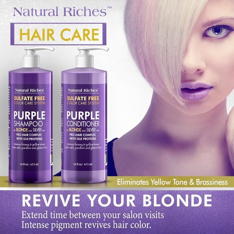 Natural Riches Purple Shampoo & Conditioner Set - Sulfate-Free, Color-Safe for Blonde, Silver & Gray Hair | 16x2 fl oz