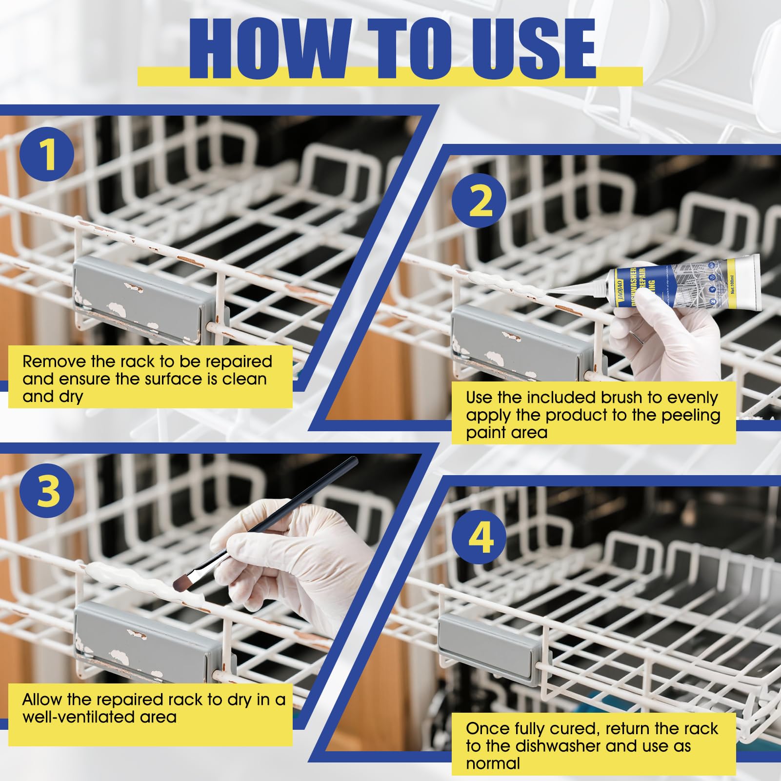 JAOJAO Dishwasher Rack Repair Kit, Dishwasher Rack Repair Coating White