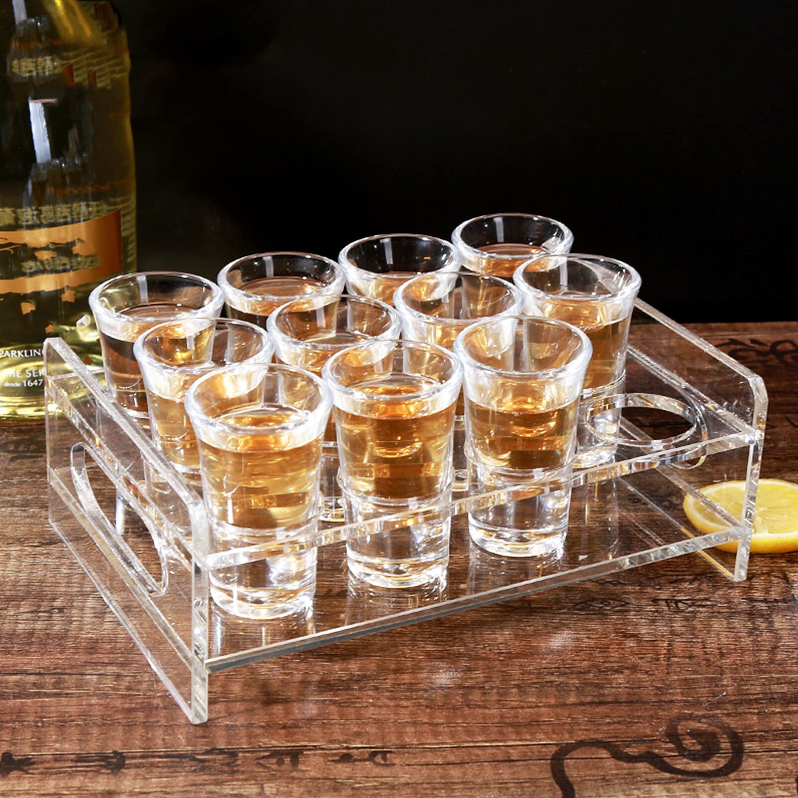 Uonlytech Round Shot Glass Holder Display Rack 3-Tier Acrylic Liquor Cup Organizer for Bar Drinkware Storage 8.93X5.47X4.09In Portable Clear Cup Stand