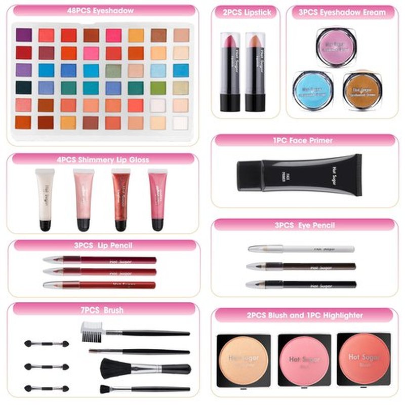 Hot Sugar Makeup Kit for Girls 13-15, Birthday Christmas Makeup Gift Set for Teens 16-18, All in One Beginner Makeup Kit for Women Full Kit (Purple Diamond)