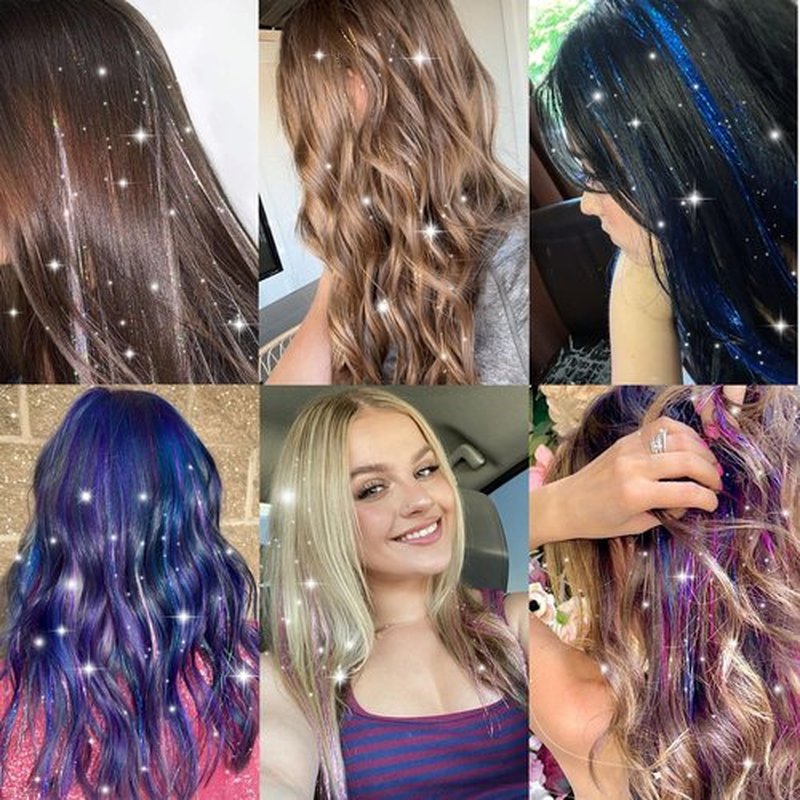 Obinying Hair Tinsel 18 Pcs Hair Tinsel Clip in 20.5 Inch Glitter Tinsel Hair Extensions Clip in Hair Tinsel Kit Party Festival Fairy Hair Accessories for Girls Women Kids (Sky Blue)